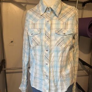 Intel Light Blue and White Checkered Button Down Shirt